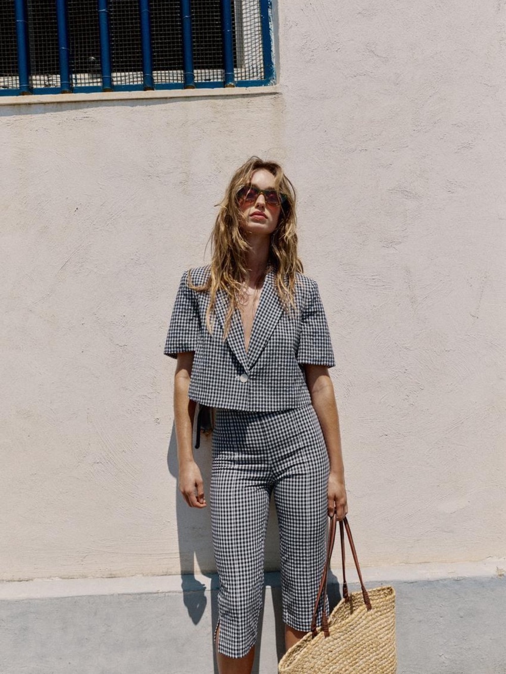 Zara Black & White Gingham Swim Capris Set